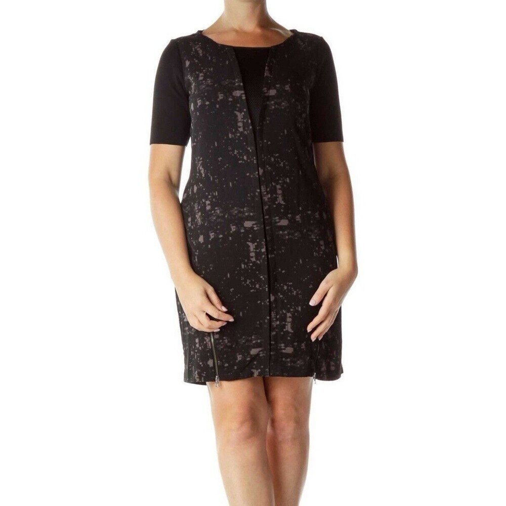 Elie Tahari DesignNation Dress S Mesh Insert Zipper Accent Sheath Black Gray